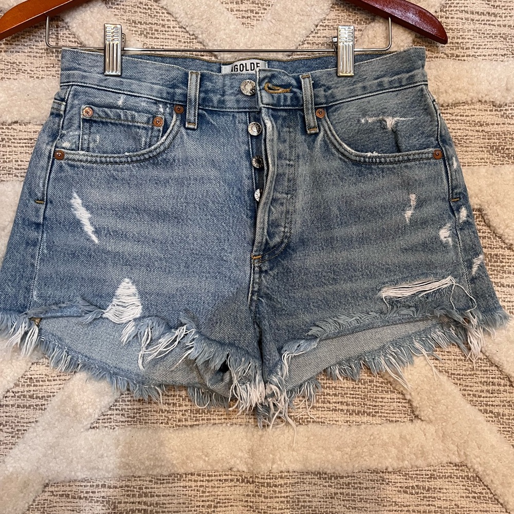 AGolde Light Blue Distressed Denim Cut-Off Shorts size 24 Excellent Condition